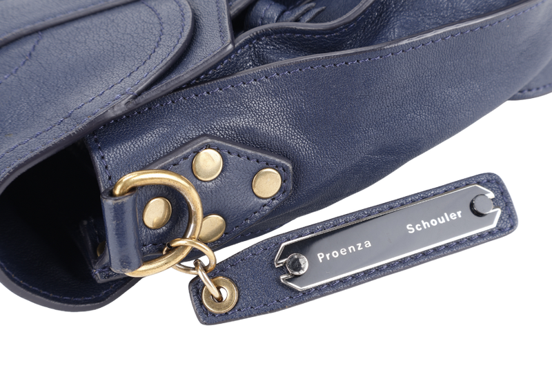 PROENZA SCHOULER PS 1 MEDIUM NAVY BLUE GOLD HARDWARE WITH STRAPS AND DUST COVER