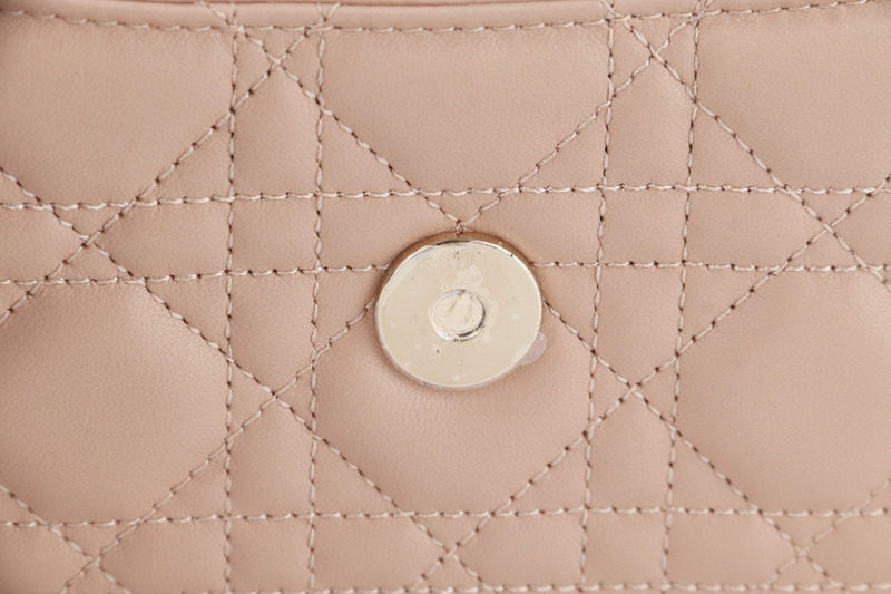 CHRISTIAN DIOR CHAIN TOP HANDLE LADY DIOR WOC MINI CARAMEL BEIGE LAMBSKIN GOLD HARDWARE WITH STRAPS, CARD, DUST COVER AND BOX