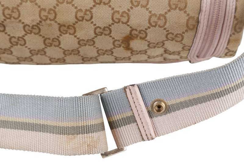 GUCCI DIAPER BAG 123326.002058 LARGE BEIGE & PINK GG MONOGRAM CANVAS GOLD HARDWARE WITH DUST COVER