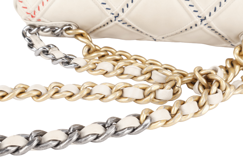 CHANEL 19 MIXED FIBER MEDIUM (3115xxxx) CREAM LAMSBKIN LEATHER GOLD HARDWARE WITH CARD AND DUST COVER