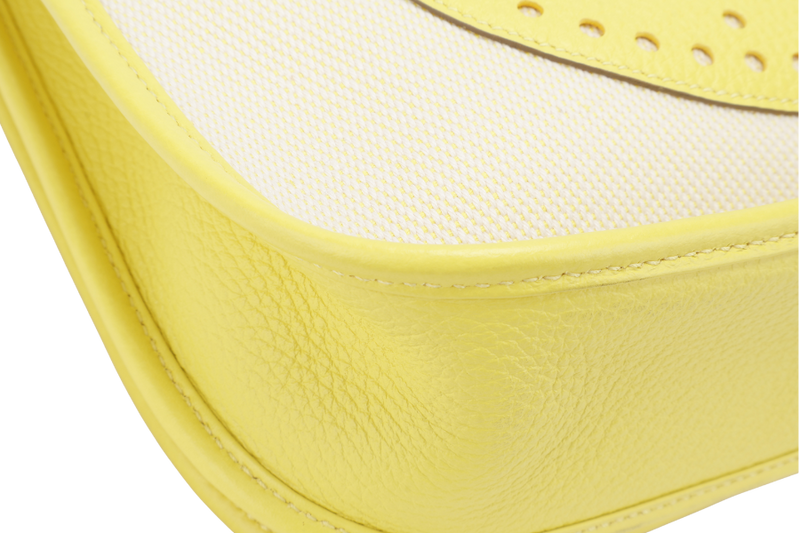 HERMES EVELYNE PM ECRU TOILE LIME YELLOW COLOR STAMP Y (YEAR 2020) WITH STRAP, DUST COVER, BOX AND PAPER BAG