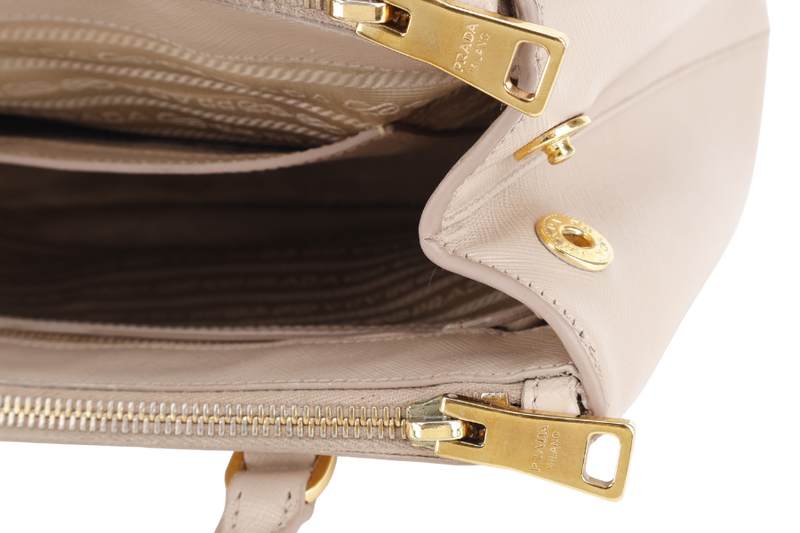 PRADA GALLERIA MEDIUM BEIGE SAFFIANO LEATHER GOLD HARDWARE WITH STRAPS AND DUST COVER