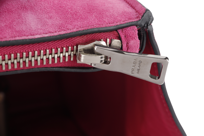 PRADA 2WAYS BAG (BN2625) MEDIUM PINK SUEDE SILVER HARDWARE WITH DUST COVER AND STRAP