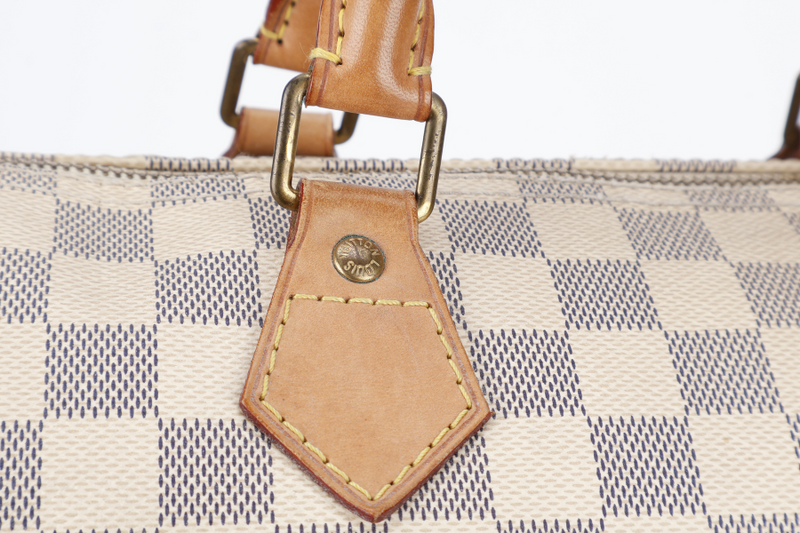 LOUIS VUITTON SPEEDY 35 DAMIER AZUR CANVAS GOLD HARDWARE WITH DUST COVER