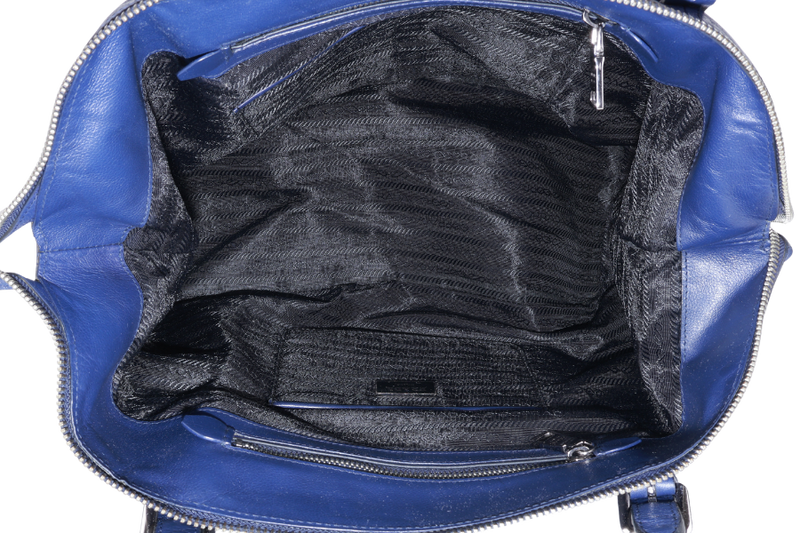 PRADA BR4998 BLUE LARGE LEATHER BOSTON BAG SILVER HARDWARE WITH KEYS & LOCK NO DUST COVER