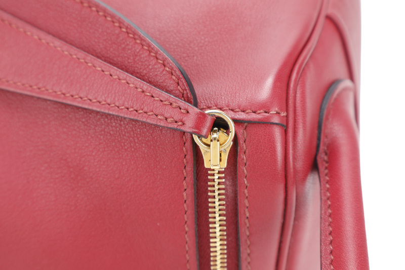 HERMES LINDY 26 ROUGE GRENAT SWIFT LEATHER GOLD HARDWARE STAMP X (YEAR 2016) WITH DUST COVER, INNER COMPARTMENT AND RAINCOAT