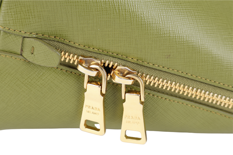 PRADA LIME GREEN SAFFIANO LUX LEATHER (BL0837) PROMENADE SATCHEL GOLD HARDWARE WITH STRAPS ,CARD AND DUST COVER