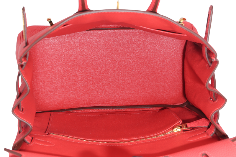 HERMES BIRKIN 25 ROUGE PIVOINE TOGO GOLD HARDWARE STAMP C (YEAR 2018) WITH KEYS, LOCK, RAINCOAT AND DUST COVER