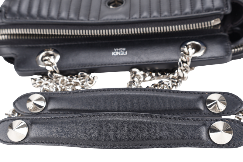 FENDI DOT COM BAG BLACK CALF LEATHER SILVER HARDWARE WITH DUST COVER
