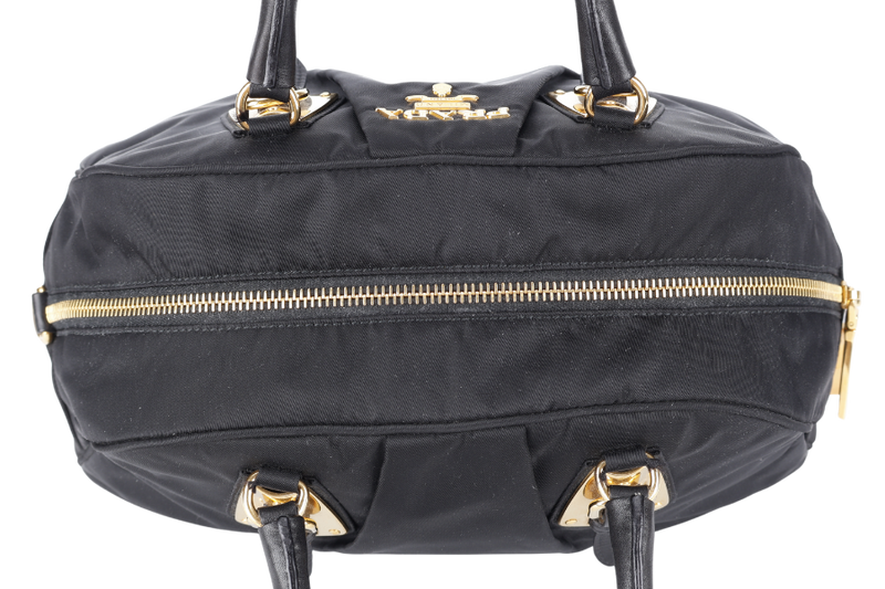 PRADA BL0470 BLACK NYLON BOWLING BAG GOLD HARDWARE WITH CARD, DUST COVER AND LOCK