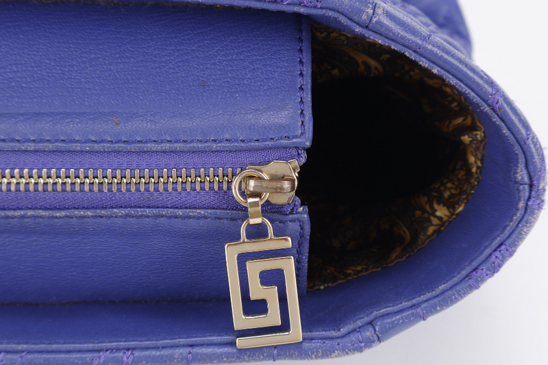 VERSACE PURPLE QUILTED LEATHER ELETTRA VANITAS TOTE GOLD HARDWARE WITH DUST COVER