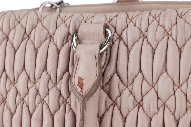 MIU MIU PINK MATELASSE NAPPA LEATHER CRYSTAL TOTE SILVER HARDWARE WITH CRYSTAL AND LEATHER STRAP