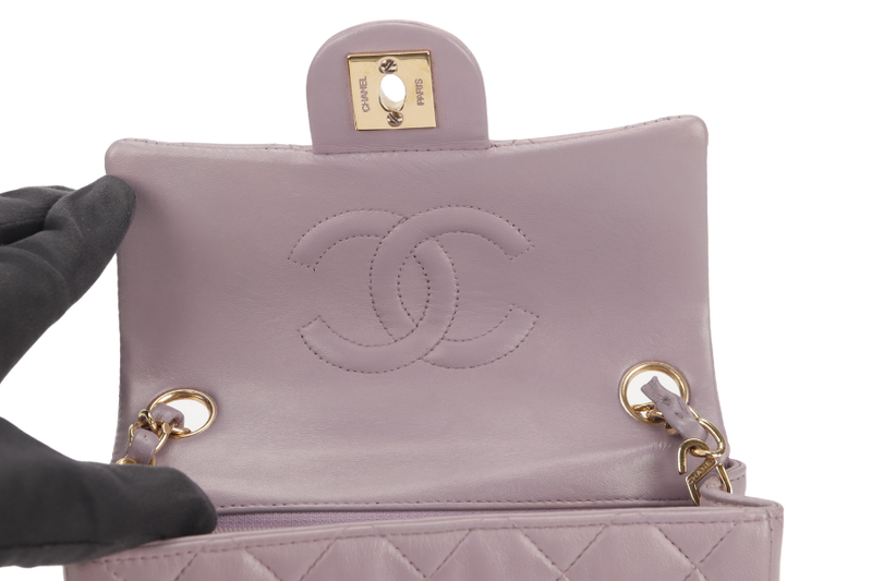 CHANEL VINTAGE CLASSIC FLAP MINI SQUARE (795xxxx) LILAC LAMBSKIN GOLD HARDWARE WITH CARD AND DUST COVER