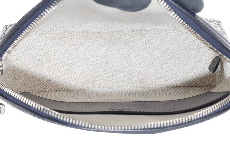 GUCCI OPHIDIA CROSS BODY BAG SMALL BLUE GG MONOGRAM CANVAS SILVER HARDWARE WITH DUST COVER AND BOX