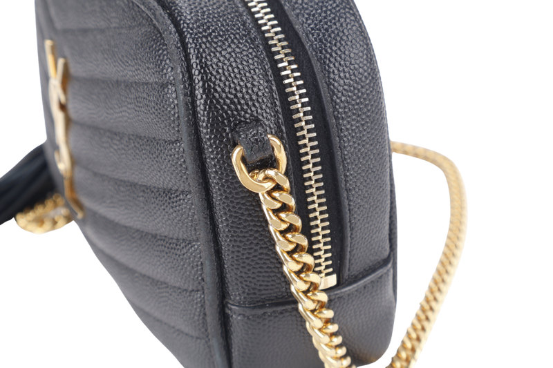 YVES SAINT LAURENT (YSL) MINI LOU CAMERA BAG BLACK CAVIAR LEATHER CROSSBODY GOLD HARDWARE WITH DUST COVER AND BOX