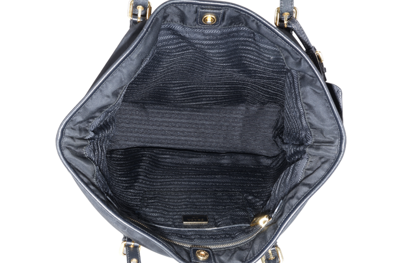 PRADA BR4997 SHOULDER TOTE BAG NERO TESSUTO SAFFIANO GOLD HARDWARE WITH CHARM, CARD AND NO DUST COVER