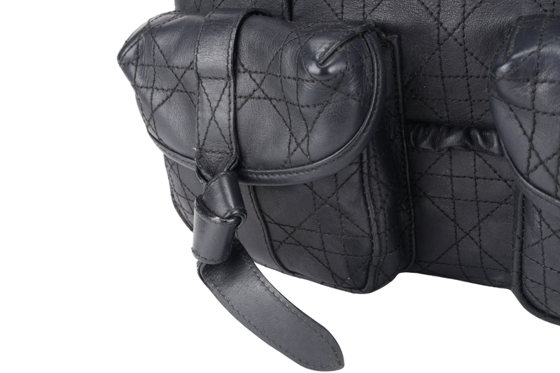 CHRISTIAN DIOR SHOULDER BAG (03-BM-1014) BLACK CANNAGE PATTERNED LEATHER SILVER HARDWARE NO DUST COVER