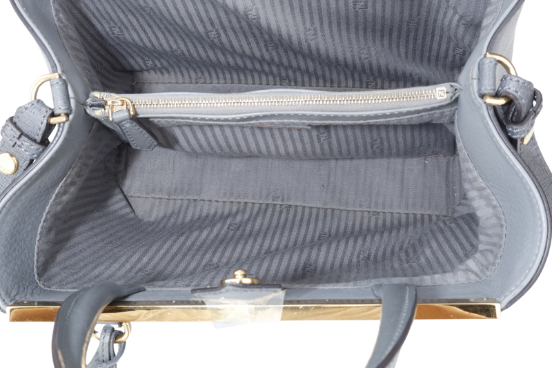FENDI 2JOURS PETITE (8BH253-D7E-158-0501) GRAY CANVAS LEATHER GOLD HARDWARE NO DUST COVER AND NO BOX