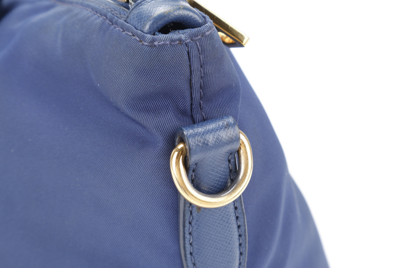 PRADA TESSUTO MEDIUM TOTE (BN2106) NAVY BLUE NYLON GOLD HARDWARE WITH CARD AND STRAPS