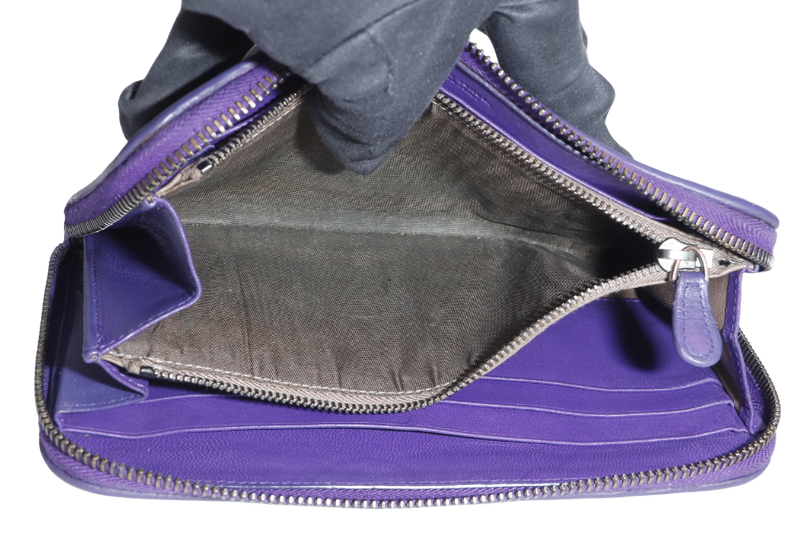 BOTTEGA VENETA LONG WALLET INTRECCIATO PURPLE LEATHER WITH DUST COVER AND BOX