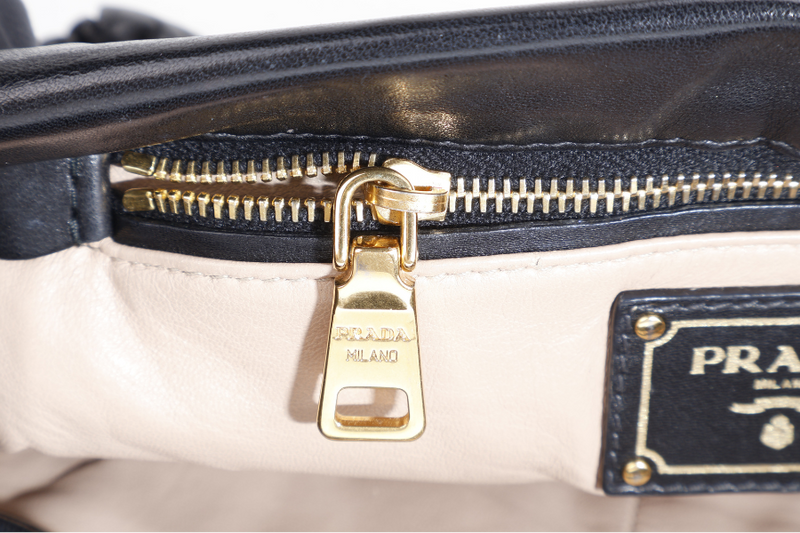 PRADA ZIPPED POUCH BLACK NAPPA GAUFRE GOLD HARDWARE WITH DUST COVER