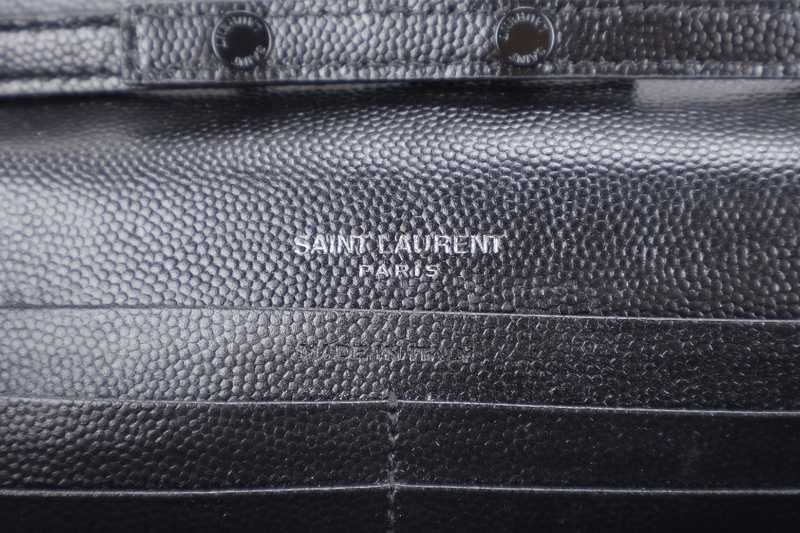 YVES SAINT LAURENT (YSL) CLASSIC CASSANDRE SO BLACK CHAIN WALLET MATELASSE LEATHER BLACK HARDWARE WITH STRAPS NO DUST COVER