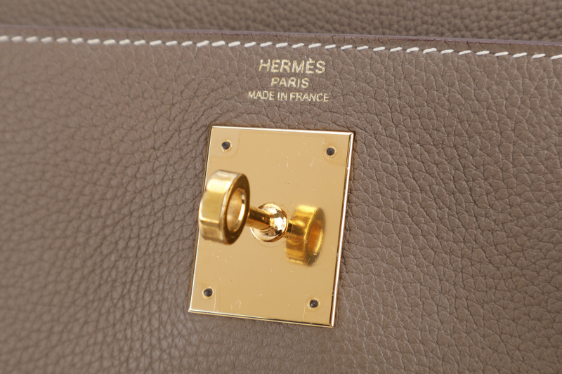 HERMES KELLY 28 RETOURNE ETOUPE TOGO GOLD HARDWARE STAMP X (2016) WITH DUST COVER, KEYS, LOCK STRAPS AND ORGANISER