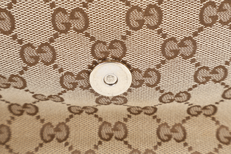 GUCCI VINTAGE BEIGE AND BROWN GG CANVAS MARRAKECH EVENING BAG GOLD HARDWARE WITH DUST COVER