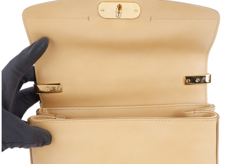 CHLOE C DOUBLE CARRY BAG BEIGE LEATHER GOLD HARDWARE WITH STRAPS AND DUST COVER