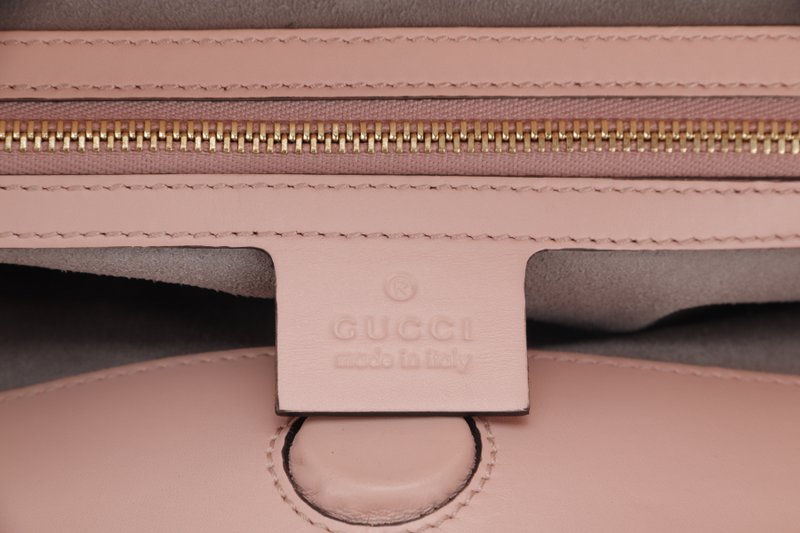 GUCCI NIMFAIR BAMBOO TOP HANDLE ( 453764.213317) LARGE MINI PINK LEATHER GOLD HARDWARE WITH LONG STRAP AND DUST COVER