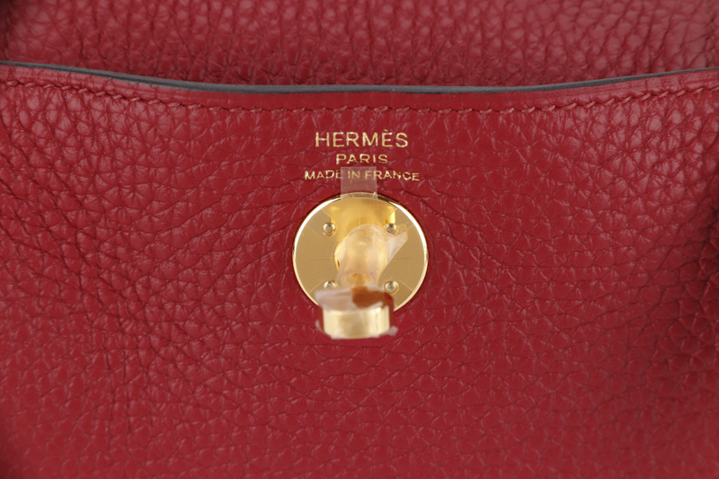 HERMES LINDY MINI 20 STAMP Y (YEAR 2020) ROUGE GRENAT CLEMENCE LEATHER GOLD HARDWARE WITH DUST COVER AND BOX