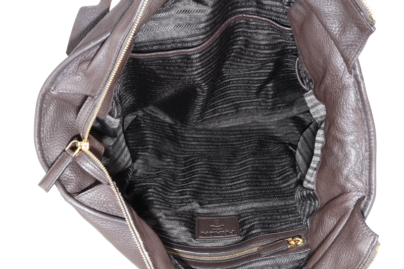PRADA DARK BROWN DEERSKIN VERTICAL SHOULDER TOTE GOLD HARDWARE NO DUST COVER