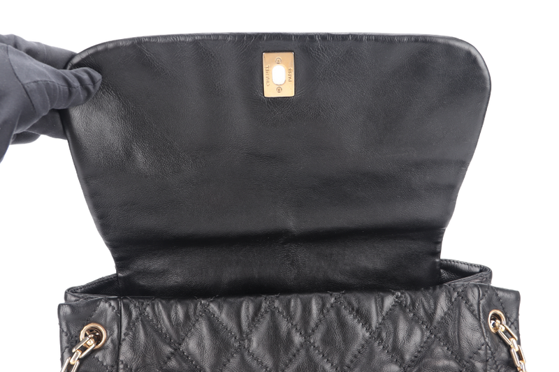 CHANEL RETRO CHAIN ACCORDIAN FLAP LARGE GREY LAMBSKIN LEATHER GOLD HARDWARE (1446xxxx) WITH DUST COVER