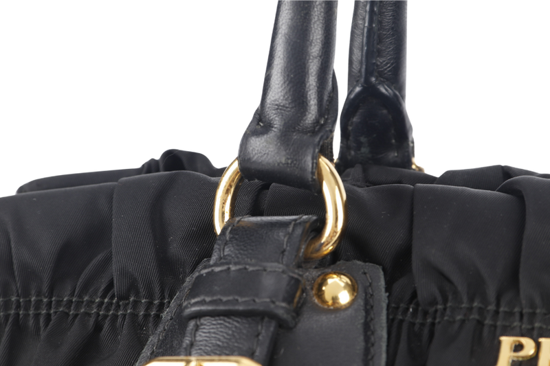 PRADA GAUFRE 2WAY BAG BLACK NYLON GOLD HARDWARE WITH STRAPS NO DUST COVER