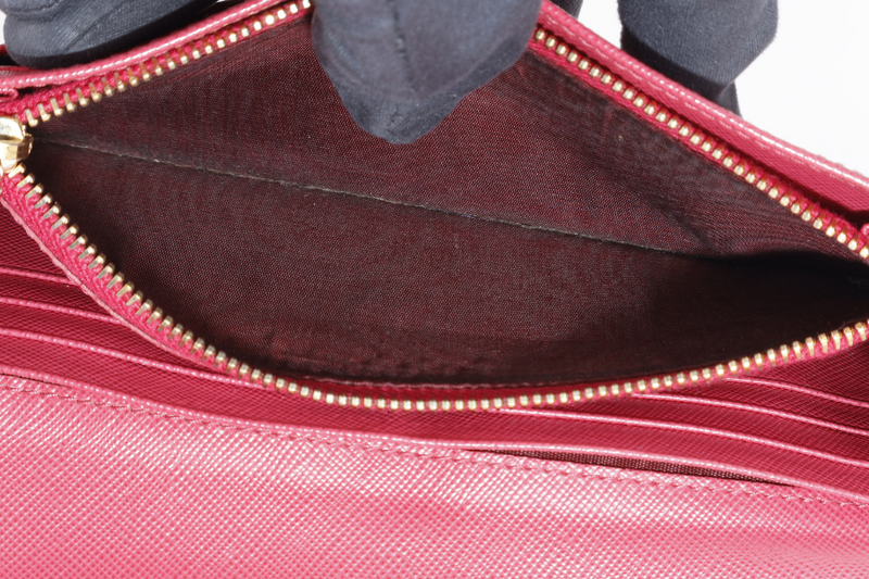 PRADA LONG WALLET PINK SAFFIANO LEATHER GOLD HARDWARE WITH BOX