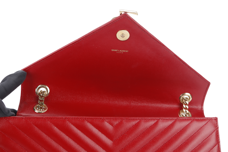 YVES SAINT LAURENT (YSL) LARGE ENVELOPE BAG RED CHEVRON QUILTED LEATHER GOLD HARDWARE NO DUST COVER