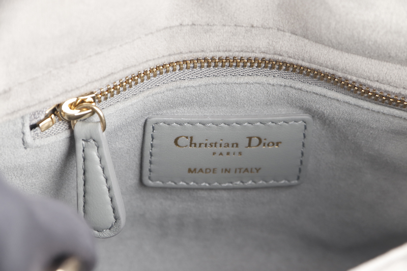 CHRISTIAN DIOR LADY DIOR (01-RU-1129) MINI GREY SUEDE LEATHER GOLD HARDWARE WITH STRAP, CARD AND DUST COVER