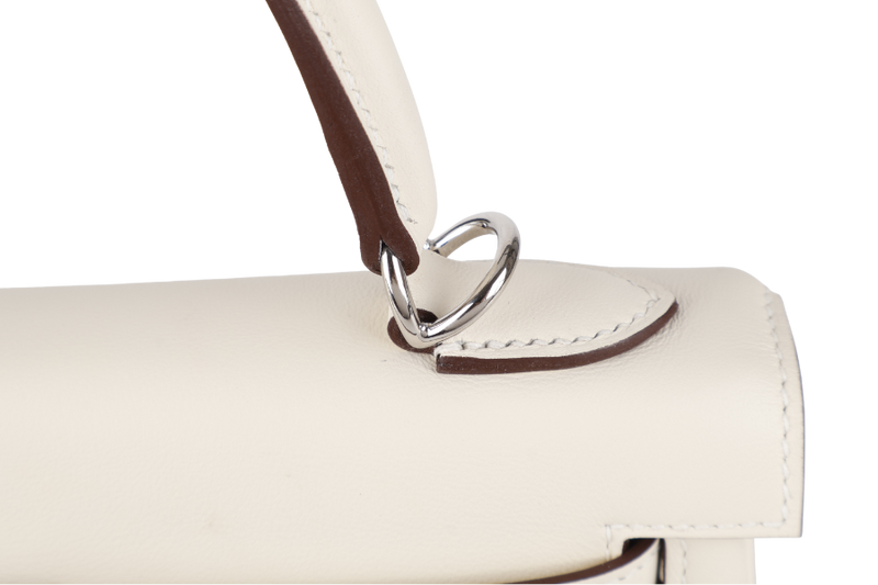 HERMES KELLY 25 IN AND OUT NATA COLOR SWIFT LEATHER SILVER HARDWARE STAMP Z (YEAR 2021) WITH STRAPS, KEYS, LOCK, DUST COVER AND BOX