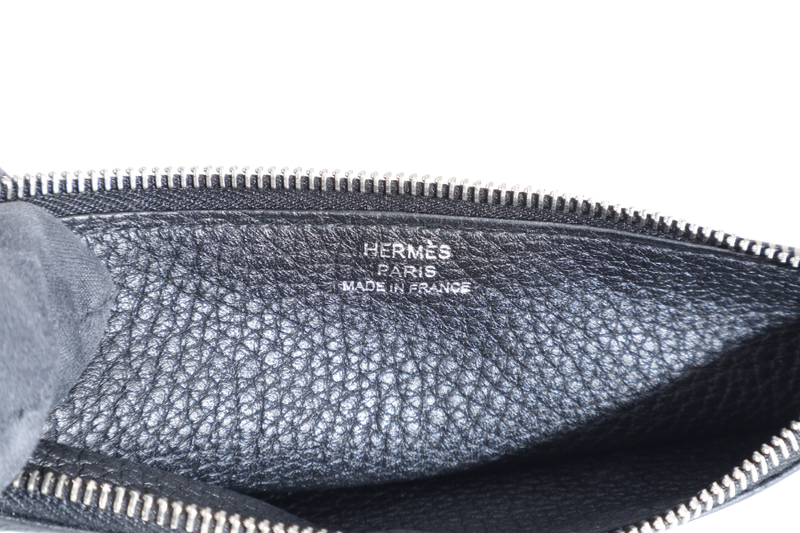 HERMES DOGON DUO WALLET STAMP O SQUARE (YEAR 2011) NOIR TOGO LEATHER SILVER HARDWARE WITH BOX