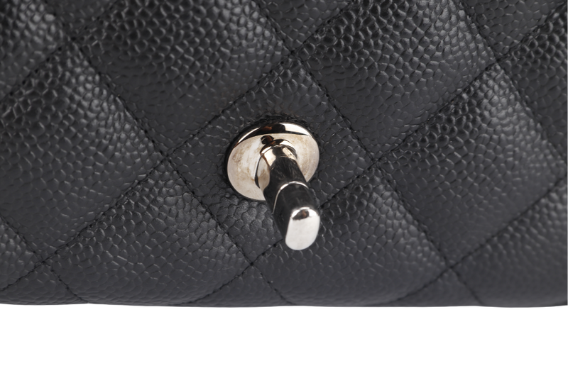 CHANEL CLASSIC FLAP JUMBO (1357xxxx) BLACK CAVIAR LEATHER SILVER HARDWARE WITH DUST COVER AND CARD