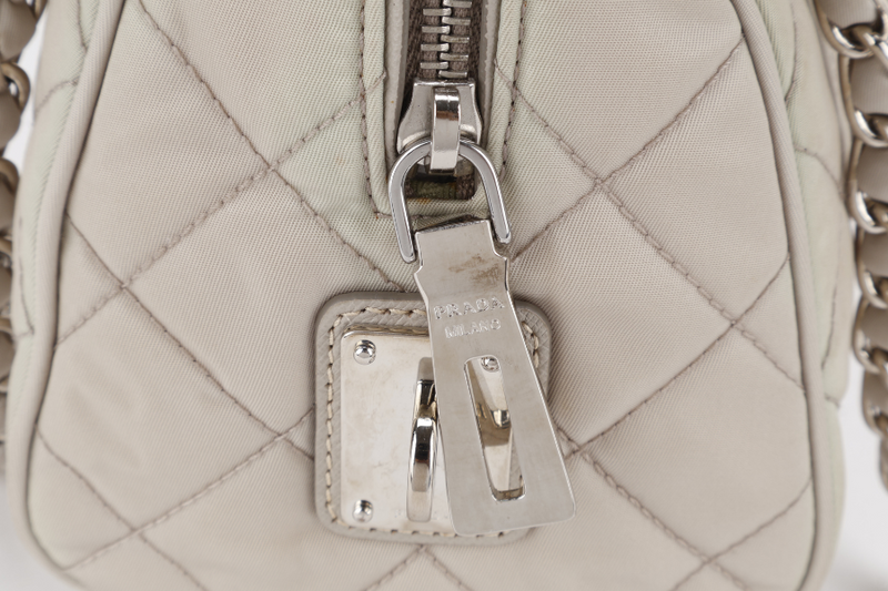 PRADA BR4965 TESSUTO IMPUNTU CHAIN BAG BEIGE NYLON SILVER HARDWARE WITH CARD AND DUST COVER
