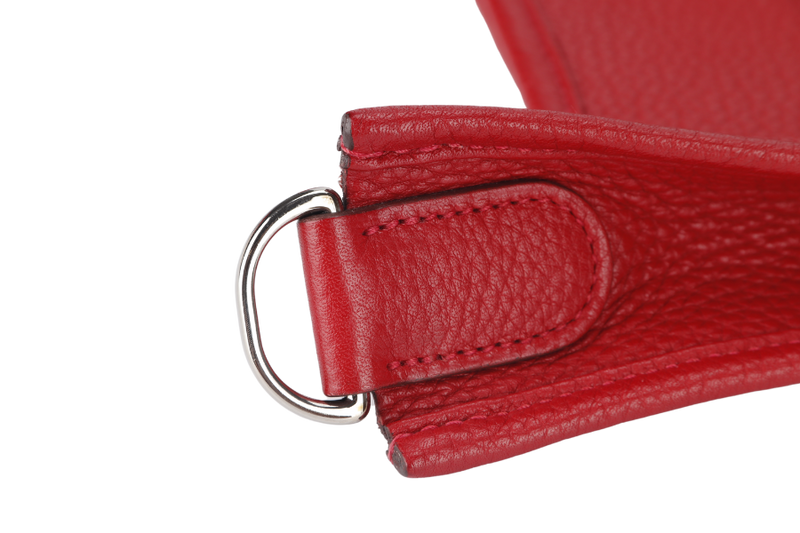 HERMES EVELYNE PM STAMP P RED CLEMENCE LEATHER SILVER HARDWARE WITH STRAP AND DUST COVER