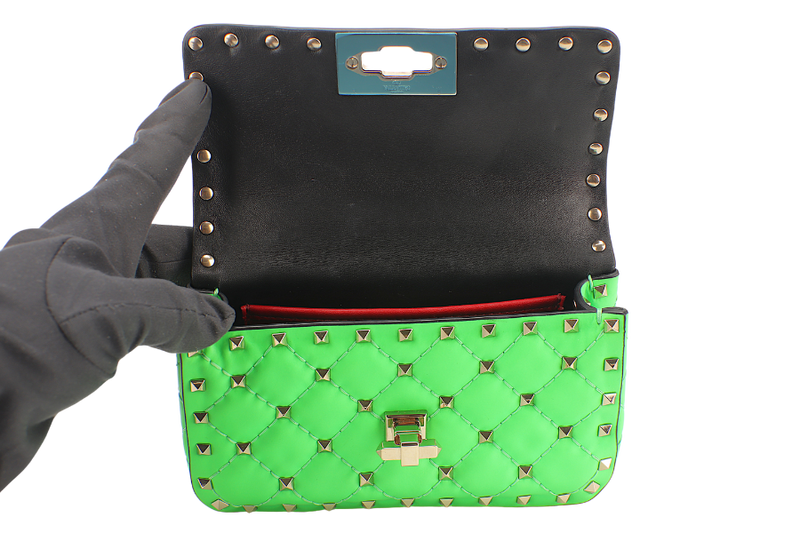 VALENTINO GARAVANI ROCKSTUD MINI GREEN CALFSKIN LIGHT GOLD HARDWARE NO DUST COVER