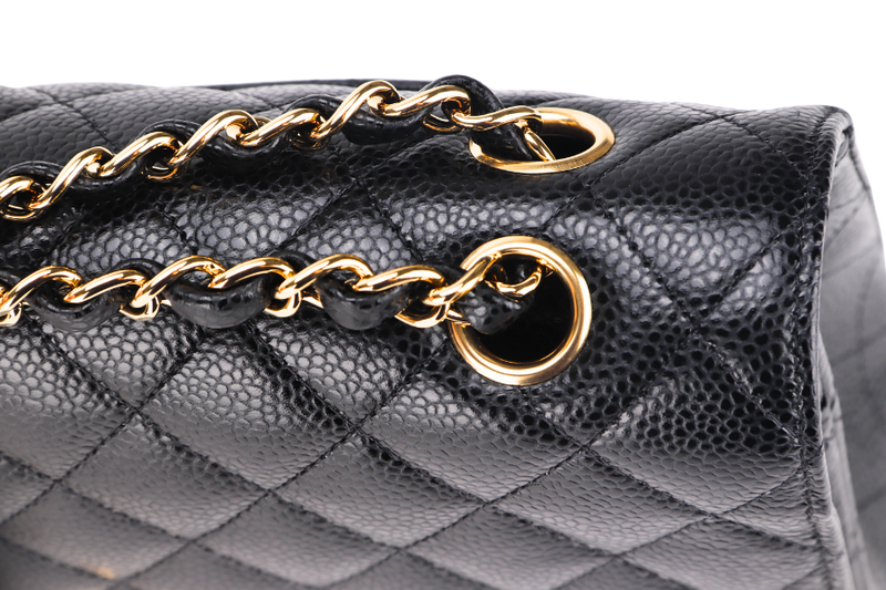 CHANEL CLASSIC FLAP (A047xxxx) MEDIUM BLACK CAVIAR GOLD HARDWARE, WITH DUST COVER & BOX