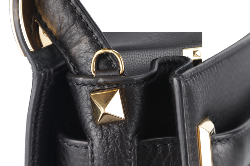 VALENTINO GARAVANI MY ROCKSTUD FRAME BAG MEDIUM BLACK CALFSKIN LEATHER GOLD HARDWARE WITH STRAP AND DUST COVER