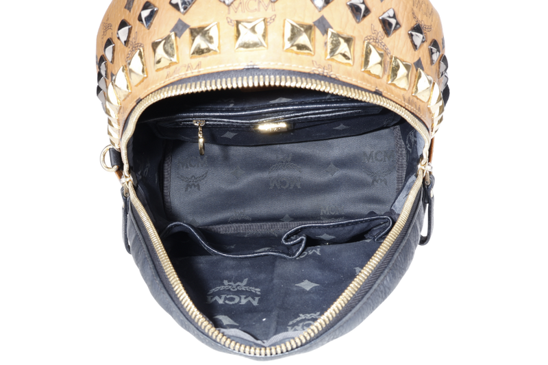 MCM VISETOS STUDDED BROWN MEDIUM LARGE BACKPACK SILVER HARDWARE NO DUST COVER