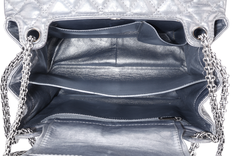 CHANEL REISSUE ACCORDION FLAP BAG (1251xxxx) SILVER METALLIC DISTRESSED LEATHER SILVER HARDWARE WITH DUST COVER