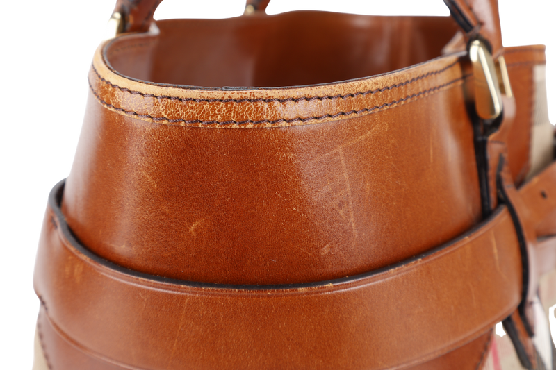 BURBERRY LYNHER CHECK BRIDLE LEATHER TOTE WITH DUST COVER