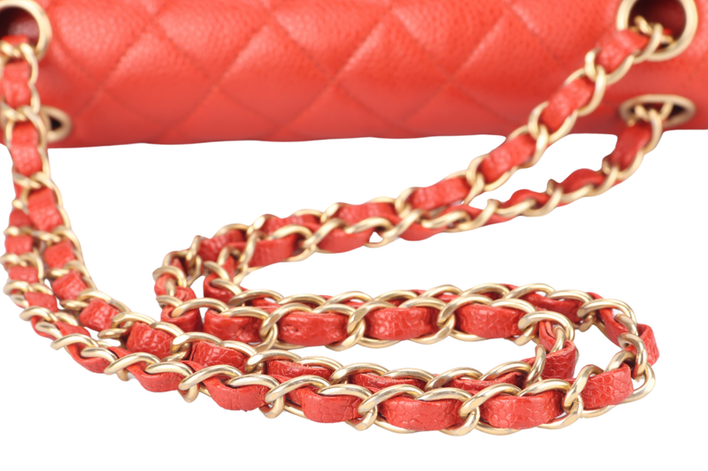 CHANEL CLASSIC FLAP MEDIUM ORANGE RED CAVIAR GOLD HARDWARE (2051xxxx) WITH CARD