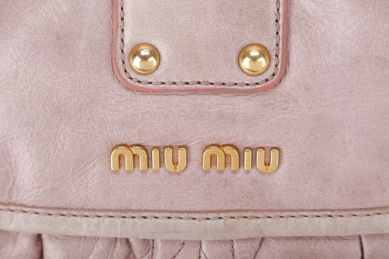 MIU-MIU MIU PINK MATELASSE LEATHER LARGE COFFER BAG GOLD HARDWARE WITH LEATHER STRAPS AND KEYS NO DUST COVER